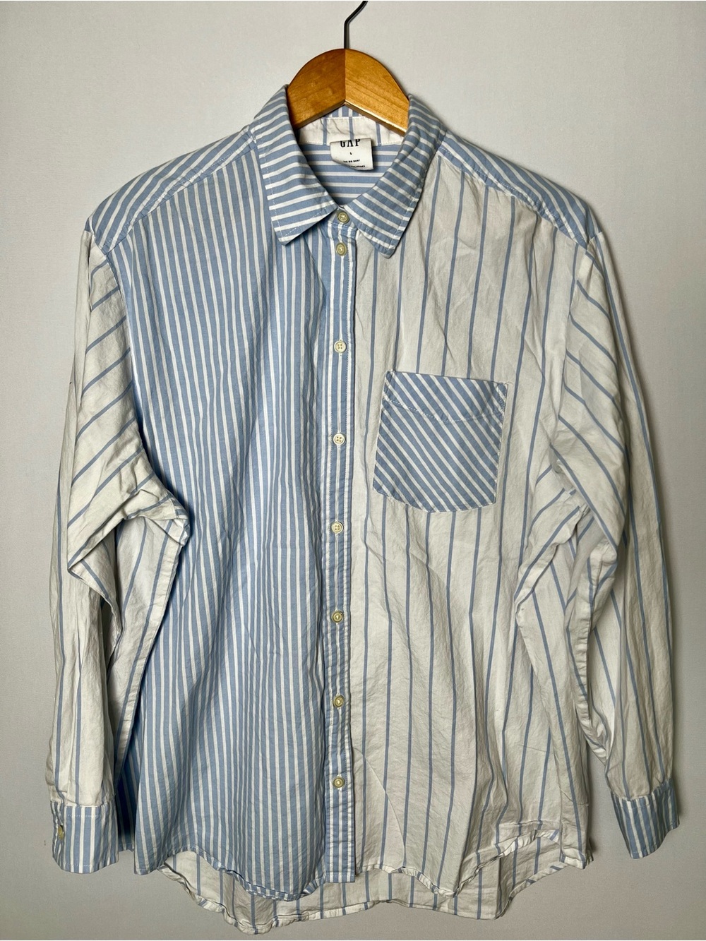 GAP The Big Shirt Women's L Colorblock Stripe Oversized Button Down Preppy 90s